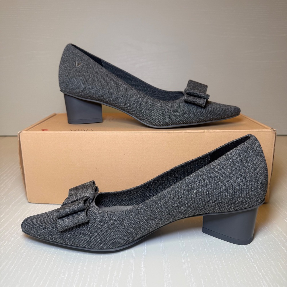 VIVAIA Pointed-Toe Bow Heels Gray | EU 40 / US 9 Knit Elegant - Picture 7 of 10